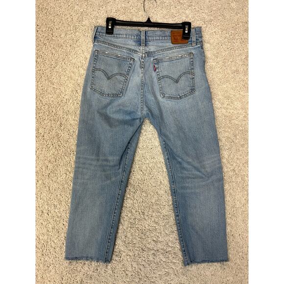 Levis Jeans Womens 31 Light Blue Denim Button Fly Stretch Raw Hem Straight 31x26 - Picture 5 of 11